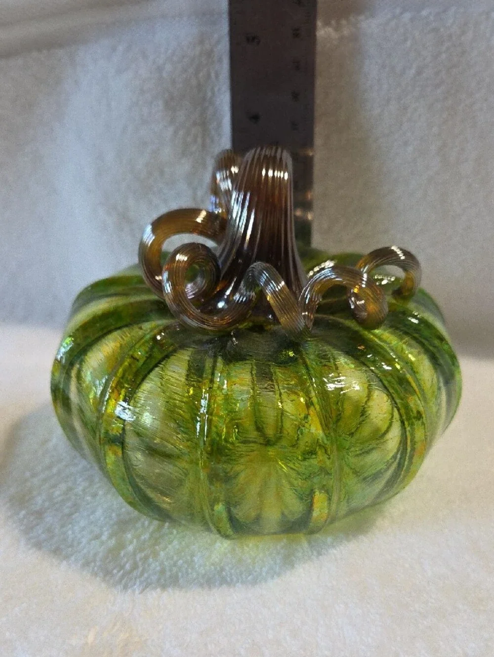Luke Adams Glassblowing Studio Hand Blown Glass Pumpkin Green NWOT